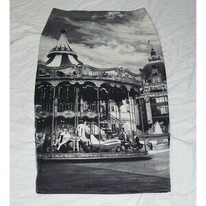 TOPSHOP Monochrome Vintage  French Carousel Print Bodycon Wiggle Skirt, SZ 4 NWT